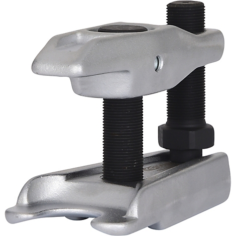 Metallfeder-Spanner, grau. Zwei Gewindestangen verbinden zwei Auflagenplatten.